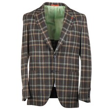 Isaia Napoli Extra-Slim Olive Green Check Soft Wool Sport Coat 42R Eu 52 NWT