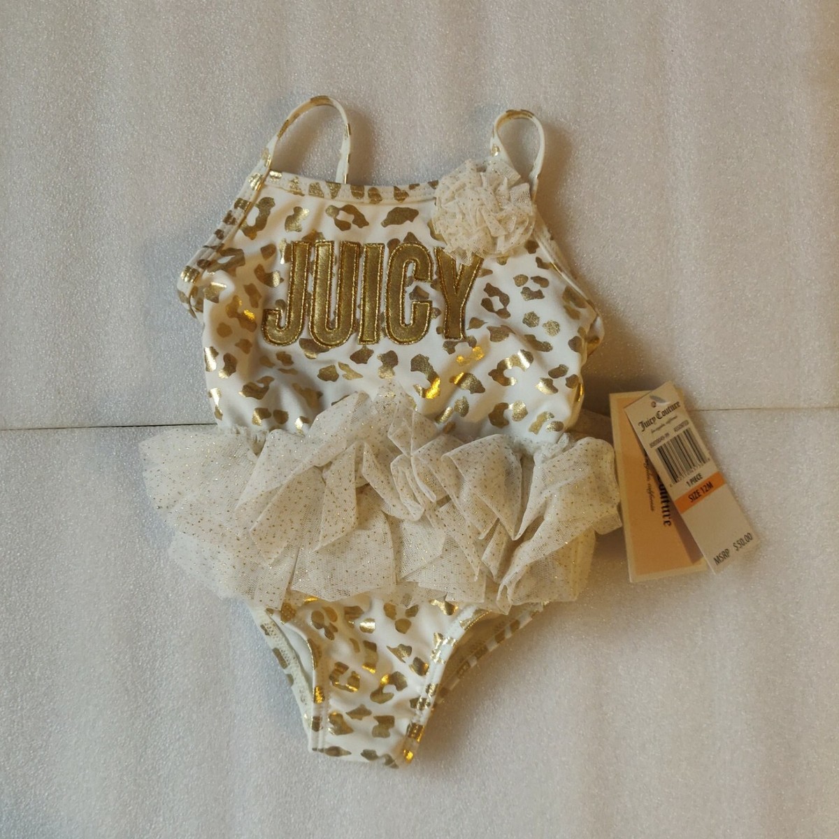 Juicy Couture Gold Leopard Print Sparkle Tutu Bathing suit size 12