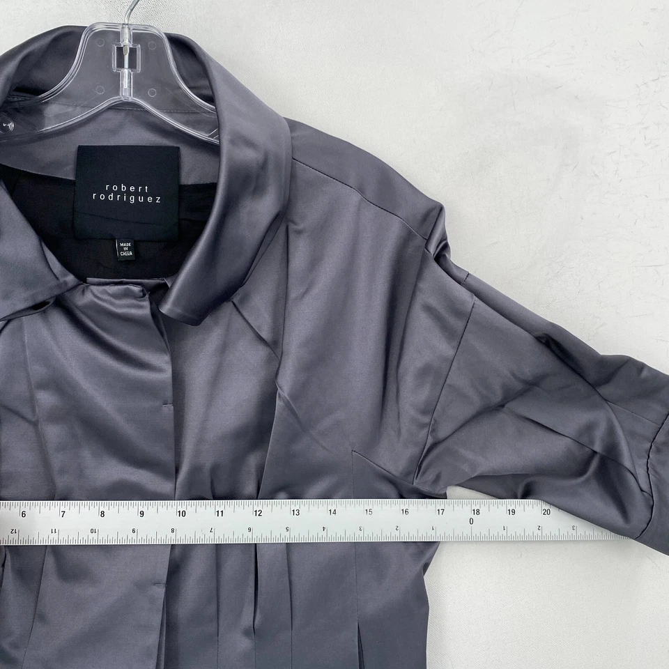 Chaqueta Robert Rodriguez Mujer Talla 4 Gris Plateado Satén Botón Cinturón Noche Foto 4 de 4