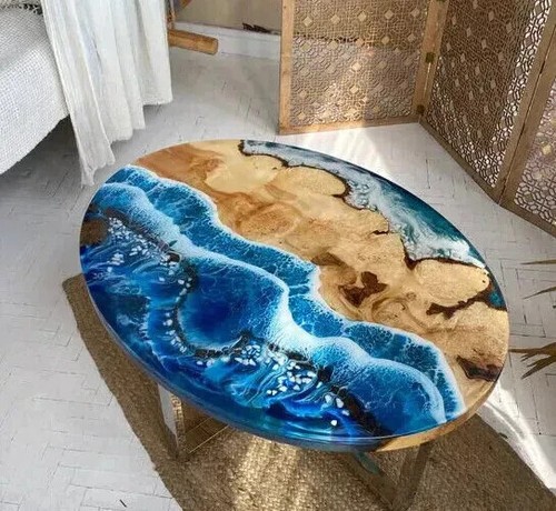 Custom Blue Ocean Epoxy Resin Table, Handmade Dining Room Table, Resin Table Top - Picture 5 of 6