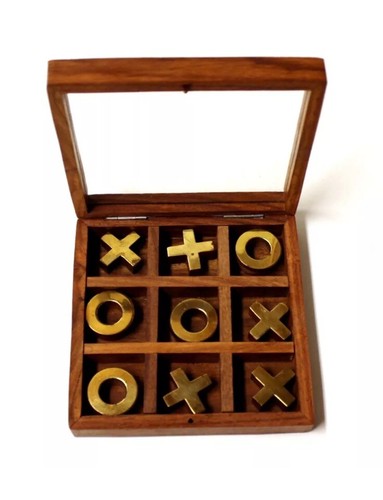 Wooden Tic-Tac-Toe Game with Glass Lid for Adults - Picture 2 of 7
