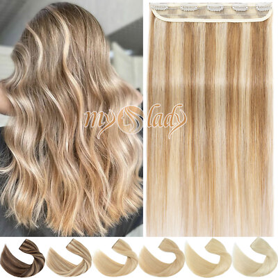 Premium 100% Remy Human Hair Extensions Clip In One Piece Half Head Highlight US