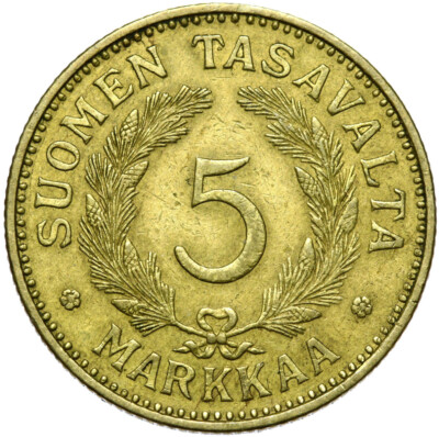 Finland coin 5 Markkaa Mark 1937 S-Helsinki-Vantaa-condition