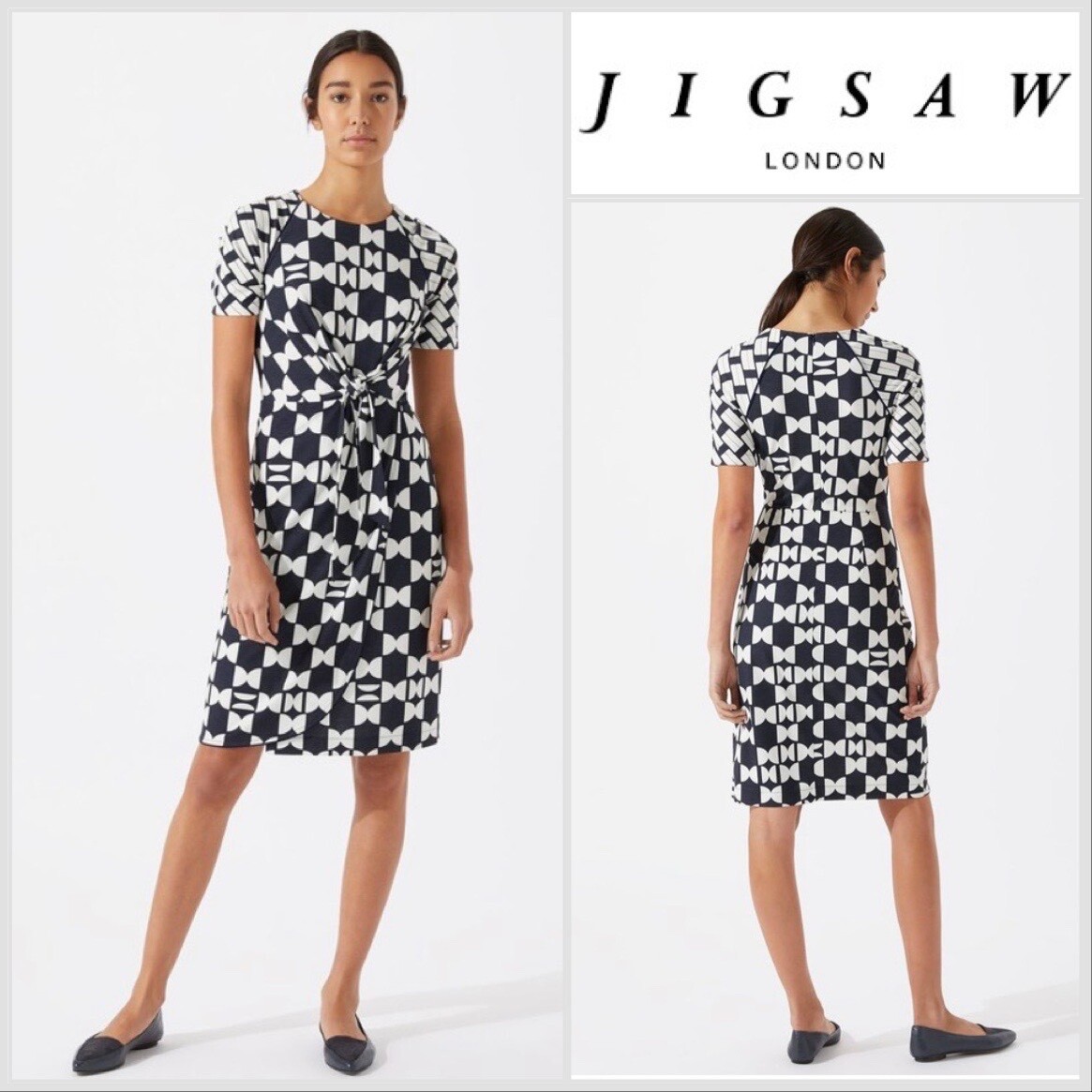 JIGSAW Brick Knot Waist Jersey Dress Size Medium (UK 12) Black