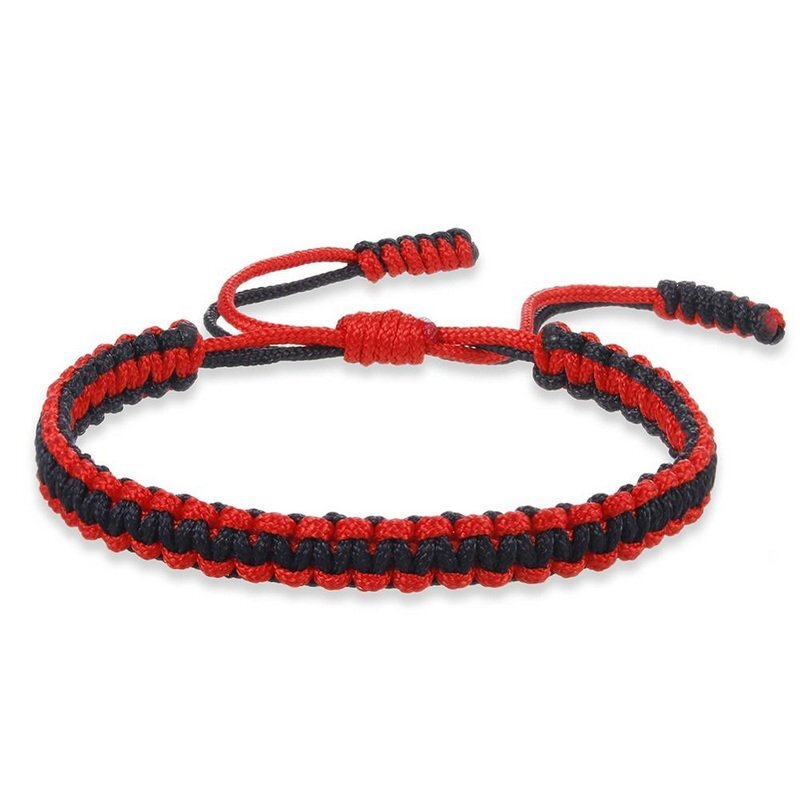 Bracelet Unisexe Tissé Main Rouge & Noir Avec Breloque Monnaie Ancienne - Style Rétro, Neuf