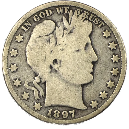 1897-P Philadelphia Very Good VG+ Barber Silver Half Dollar 90% 50c