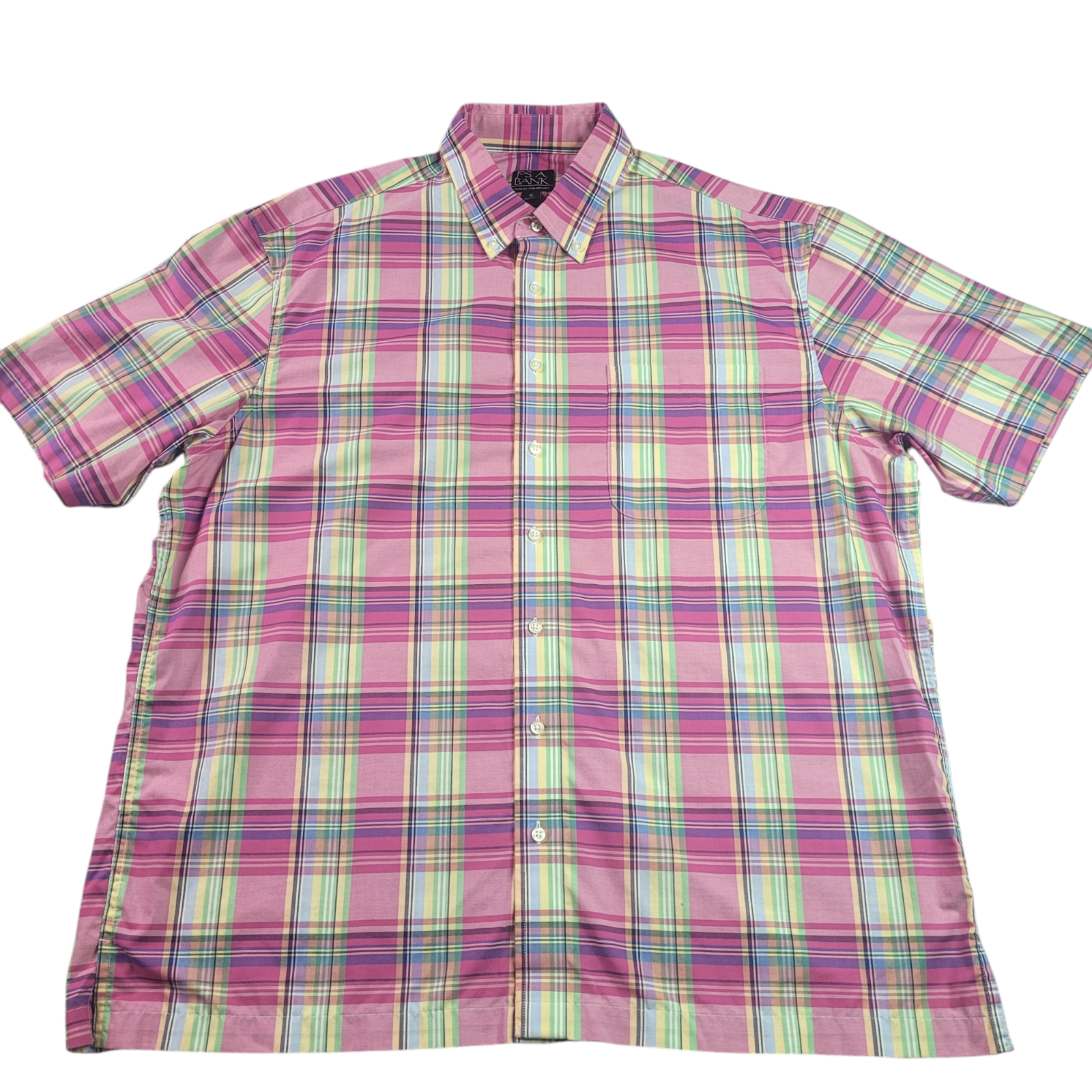 Jos A Bank Shirt Men's XL Classic Collection Short Sleeve Plaid Button Down