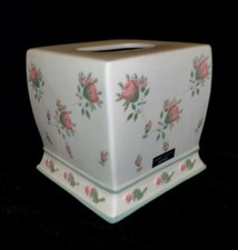 LAURA ASHLEY ROSEMOOR TISSUE BOX COVER PINK ROSES GREEN LEAVES NWT
