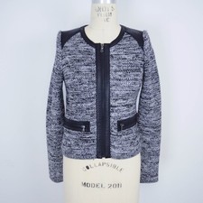 $395 Line Knitwear Label Womens Hyde Jacket Sz Xs Sweater Wool Leather Black