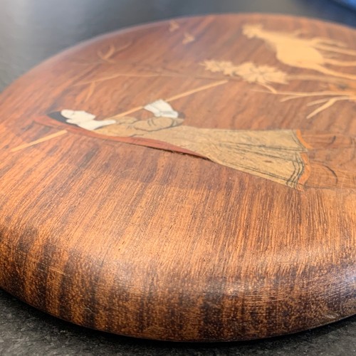 Wood Inlay Art India Shepherdess Wooden Oval 9” Plaque Wall Hanging Sheep Decor - Picture 10 of 11