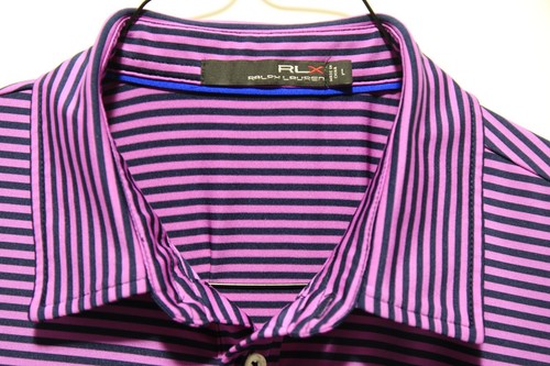 Ralph Lauren RLX Polo Shirt Mens Large Lavender/Navy Stripes Polyester/Elastane - Picture 5 of 10