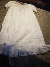 ANTIQUE VINTAGE BABY'S CHILD'S HANDMADE WHITE COTTON EMBROIDERED LACE 32" DRESS