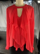 NUEVO CON ETIQUETAS BCBG MAX AZRIA BLUSA TOP CAMISA SEDA ENYA CASCADA Volantes ROJO Pequeño