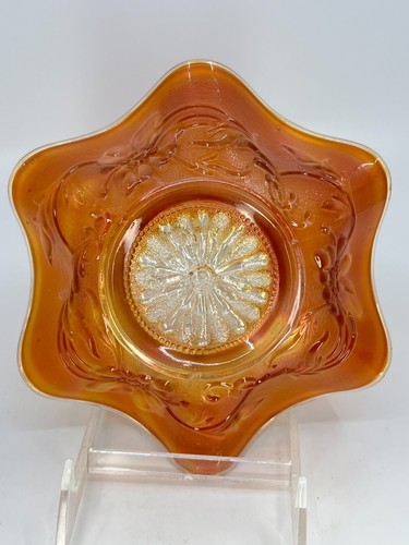 1940s Northwood Grape & Cable Carnival Glass Dish Marigold Glass Candy Dish VTG - Picture 18 of 24