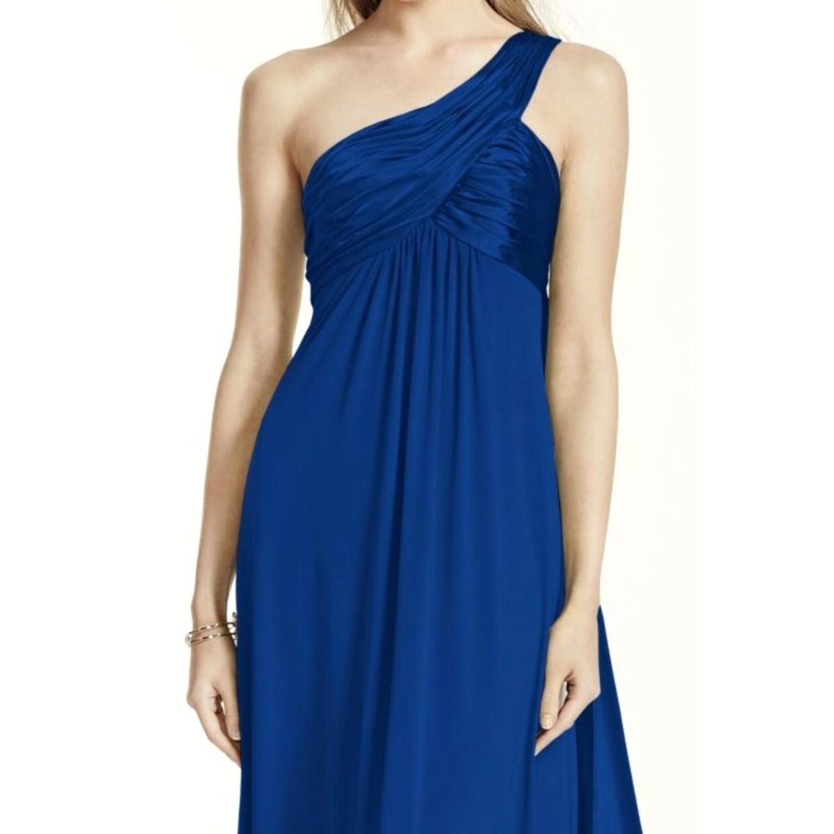 David's Bridal 10 Long One-Shoulder Jersey Dress Cascade Back Formal Gown Blue | eBay David's Bridal 10 Long One-Shoulder Jersey Dress Cascade Back Formal Gown Blue | eBay