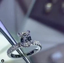 3Ct Emerald Cut Simulated Diamond Stunning Wedding Ring In 14K White Gold Plated