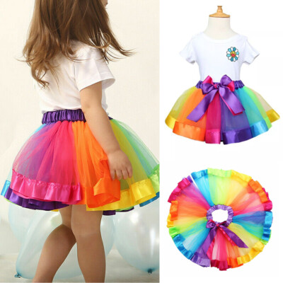Kids Girls Baby Tutu Skirt Rainbow Fancy Skirts Tulle Dress Up Party 2 to 8 Year