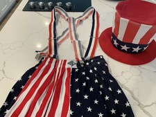 4th July Vintage Body Alive Pants W/Suspenders  Hat USA Costume X 2. Med  Lrg