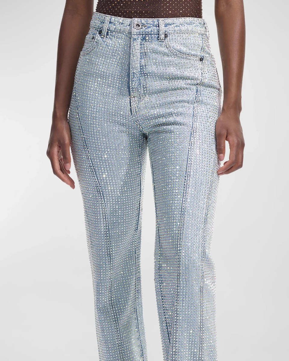【関税込み】SELF PORTRAIT Jeans Self-Portrait Rhinestone-Embellished Denim Straight-Leg