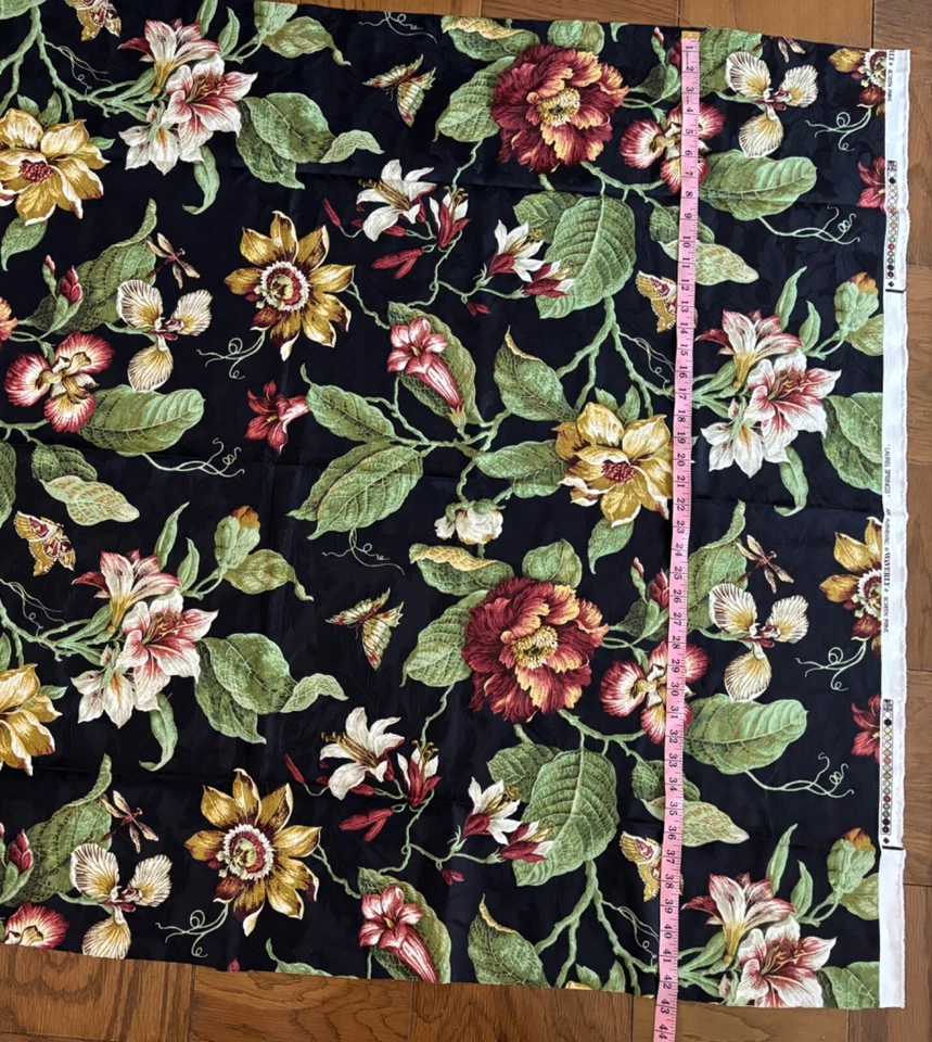 Serigrafía Waverly Laurel Springs Tela EE. UU. Fondo Negro Aprox 42" X 53" Foto 3 de 4