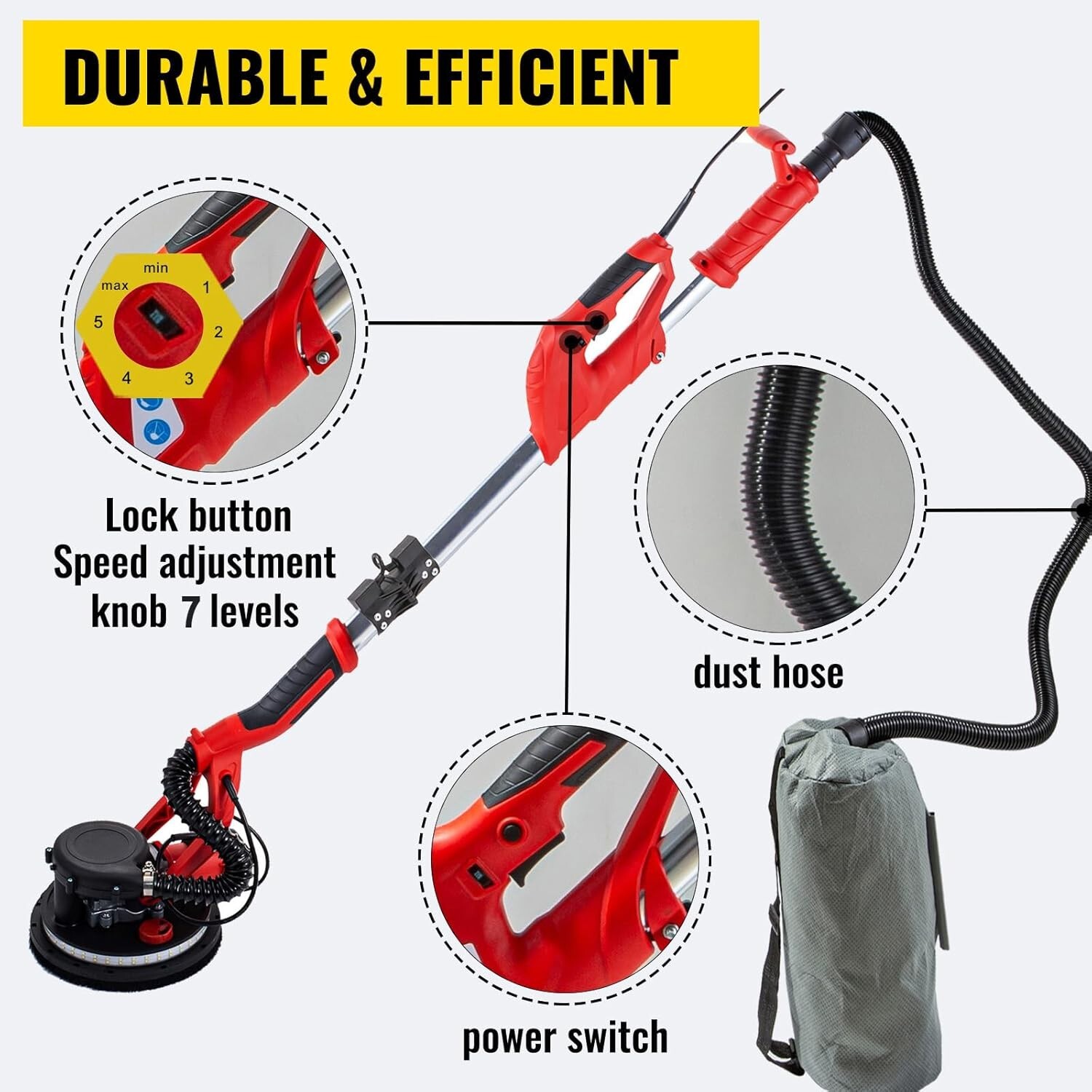VEVOR Drywall Sander 850W, Electric Drywall Sander Variable Speed 800-1750 RPM