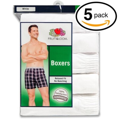 Fruit of the Loom  Men's WHITE Woven Boxers 5-Pack ''Tagless & Cotton''      S-2XL