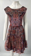 Alice + Olivia Sample purple red paisley velvet fit & flare low back dress Sz S