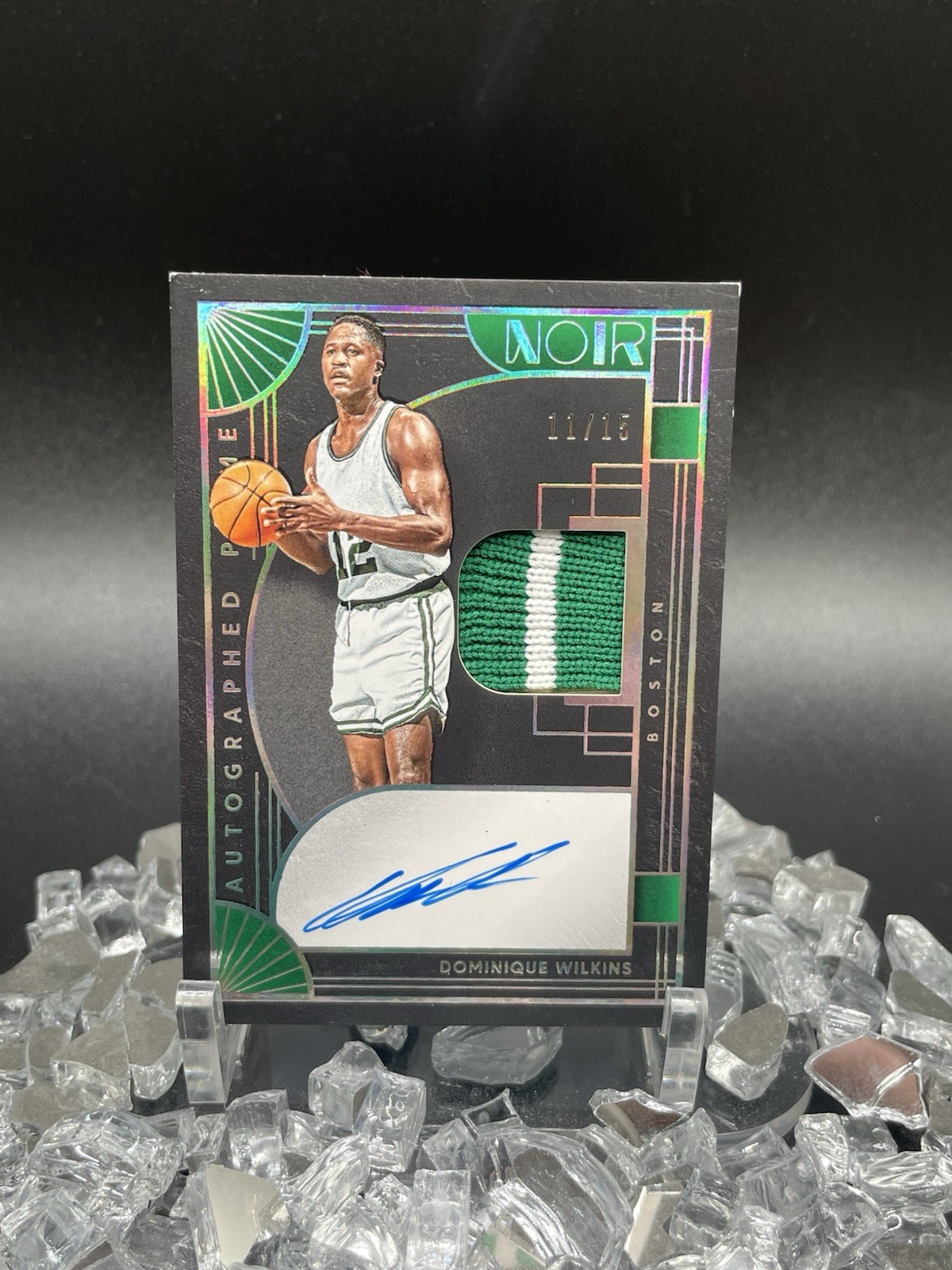Dominique Wilkins Auto Game Worn Patch /15 2025-26 Panini Noir Boston PC-DWK view 1