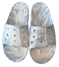 Crocs Baya II Marbled Slides Mens 10 Womens 12 Blue White Slides Excellent Cond