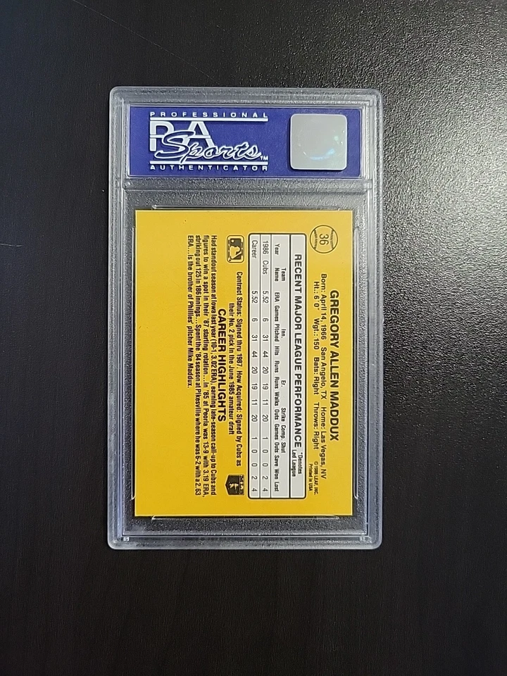 1987 Donruss Rated Rookie Greg Maddux #36 (RC) PSA 8 Chicago Cubs HOF - Image 2 of 2