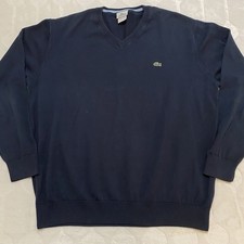 Lacoste Men's V-Neck Sweater Pullover 7 XL Blue Long Sleeve Logo Crocodile