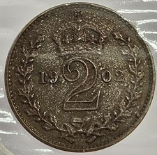 Great Britain - King Edward VII - 1902 2 Pence Coin - Maundy Set - Silver - RARE