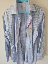 NWT Ted Baker Endurance Checkered Plaid Blue Button Up Shirt 16.5 32/33 New