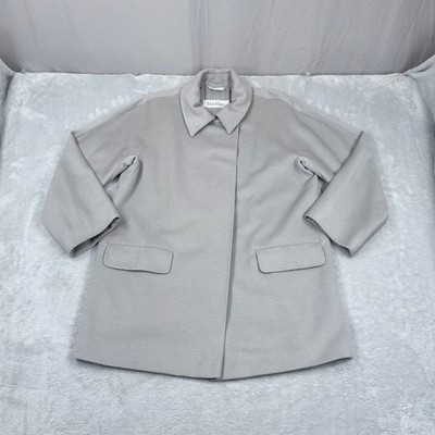 Max Mara Wool Cashmere Angora Coat Women 10 Single Button Icon Double Faced Gray