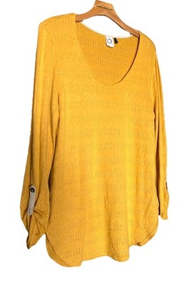 Anthropologie Akemi Kim Mustard Yellow White Boho Ribbed Top Shirt M 8 10