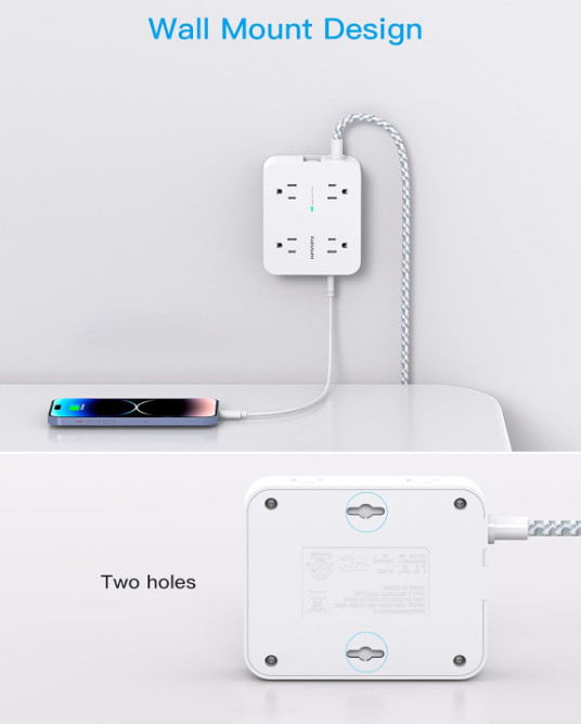 Surge Protector Power Strip - HANYCONY 8 Outlets 2 USB (2 USB C) Charging Ports