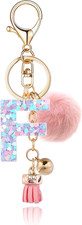 Resin Alphabet Initial Letter Keychain Keyring for Women Purse Handbags With Fur