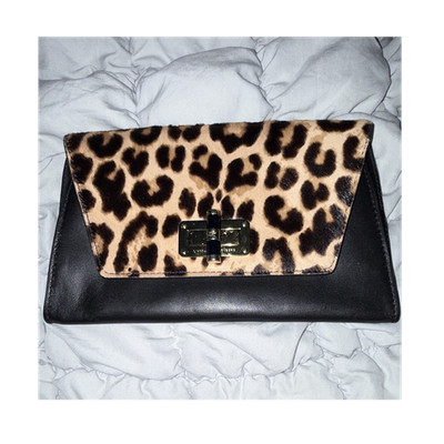 Diane von Furstenberg Leopard Print Flap Clutch Turn Lock Wrist Strap