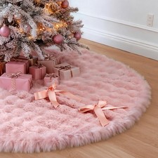 72 Inch Pink Christmas Tree Skirt, Large Faux Fur Fluffy Plush Tree Skirt for...