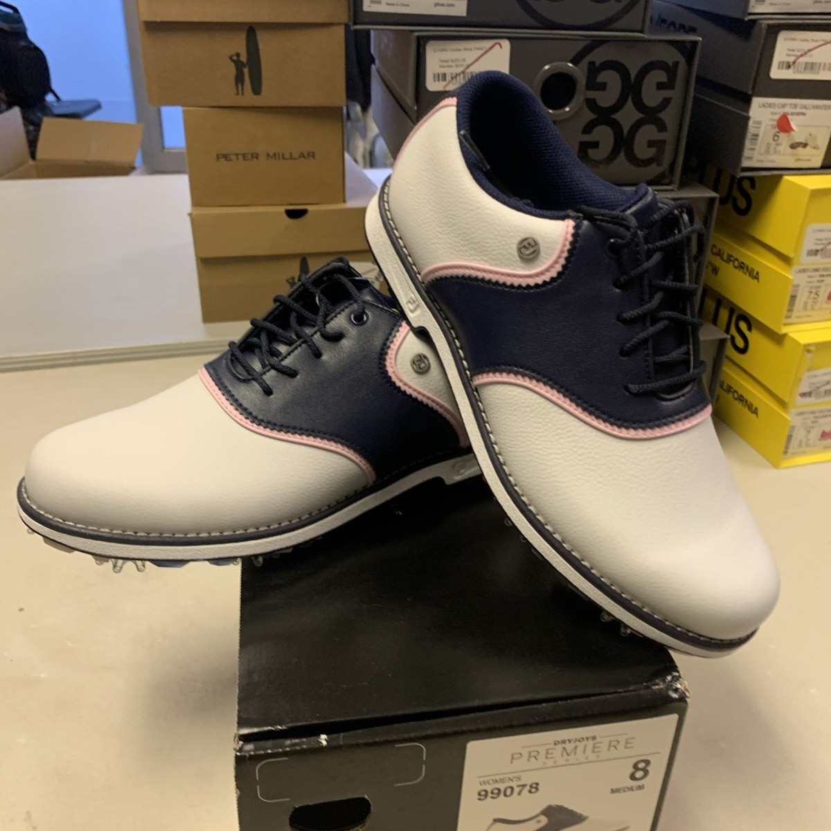 Footjoy Dryjoys Premiere Womens 7 Or 8 White Blue Pink Golf Shoes