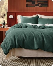 Duvet Cover Set Cotton Waffle Weave Forest Green Queen 90 x 3 Pieces Bedsure