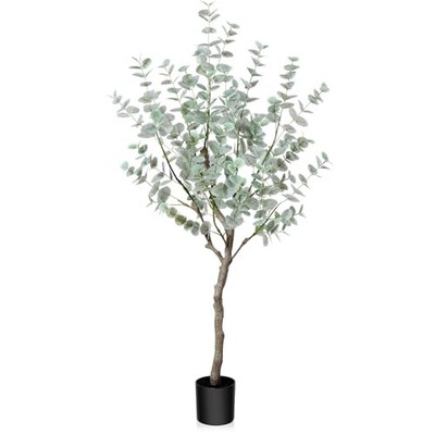 4FT Artificial Eucalyptus Tree, Fake Eucalyptus Tree with White Silver Leaves