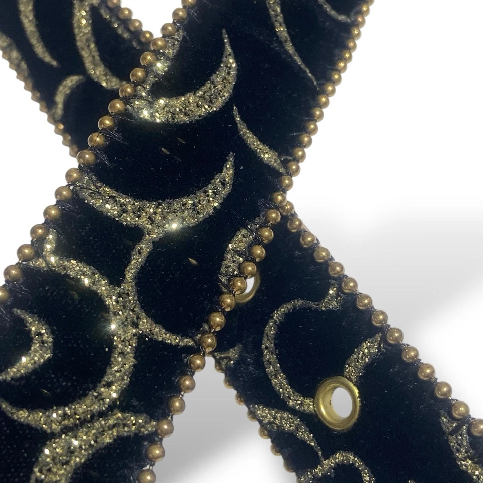 VTG USA Elite Belt Black Velvet Gold Glitter Glam Dress Belt Size L, Waist 32-36 - Image 4 of 4