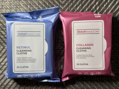 Global Beauty Care Collagen & Retinal Cleansing Cloths 2pk Firming Smoothness