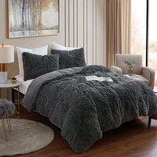 Sweet Home Collection 3 Piece Plush Shaggy Ultra Soft Dark Gray Queen
