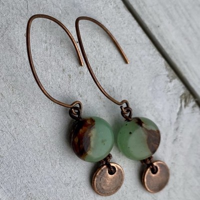Min Favorit Imperial Jasper Coin Beads & Antique Copper Artisan Drop Earrings