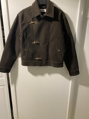 WLNEXT Women's Brown Suede Short Jacket Toggle/Zip Collared Pockets Size M