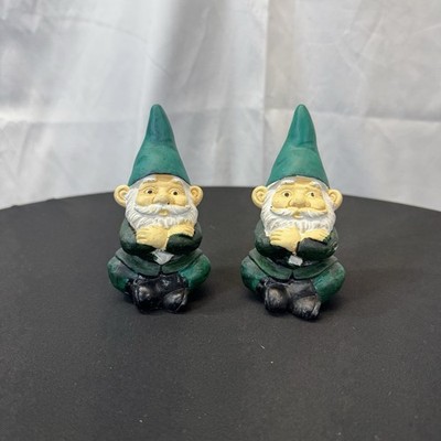 4  Plaster Handpainted Gnomes Both Green