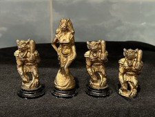 4 Vintage Lead 1 Lady 3 Monsters one Missing Base Figures See Pictures.