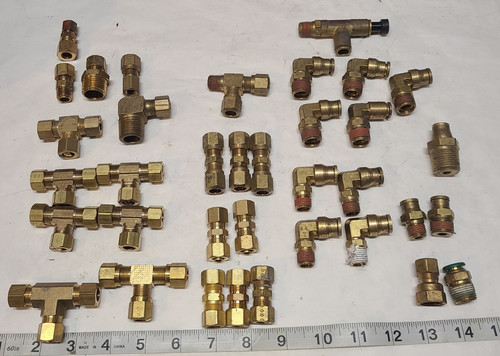 Lot of 36 Brass Tube Push-To-Connect & Compression Fitting For 3/8" Tubing,